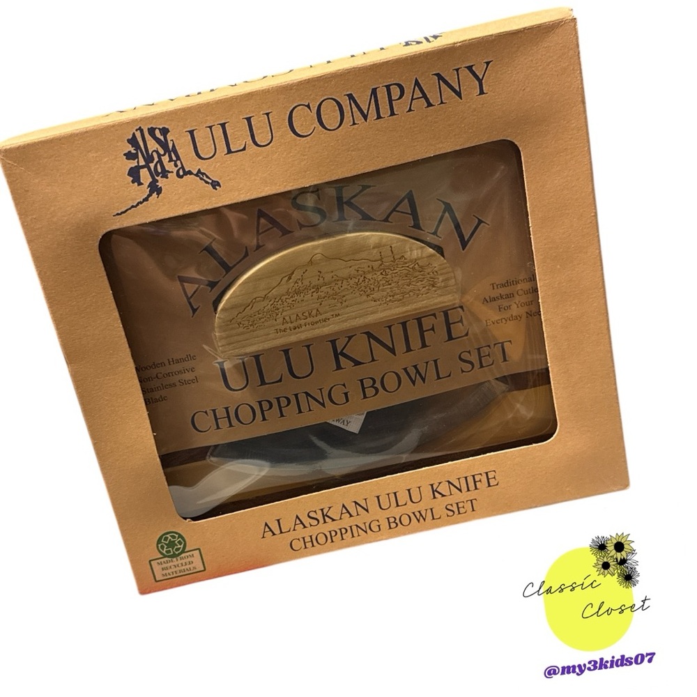 NWT Alaskan Ulu Knife and Chopping Bowl Set Mountain Design